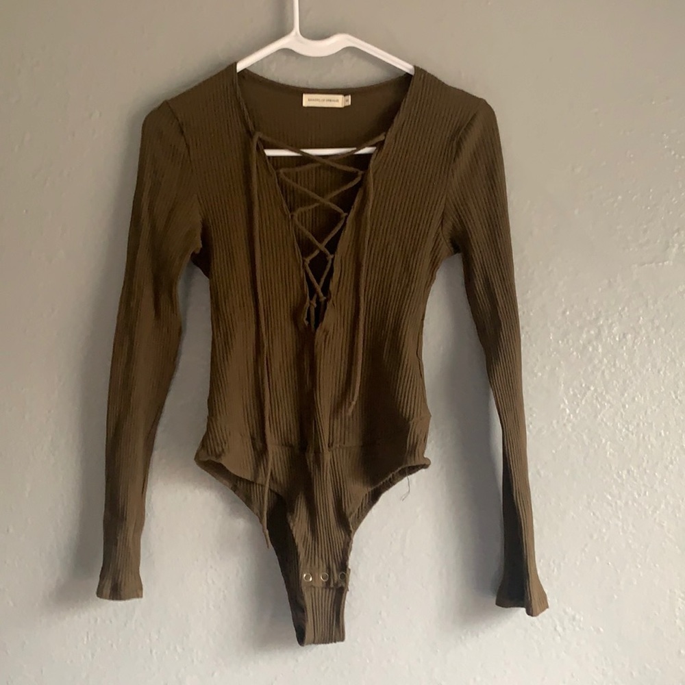 Olive Green Lace Up Onesie